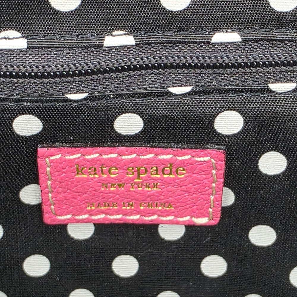 Kate Spade Pink Leather Dark Brown Wicker Picnic Basket Polka Dot Satchel Bag - Picture 2 of 13